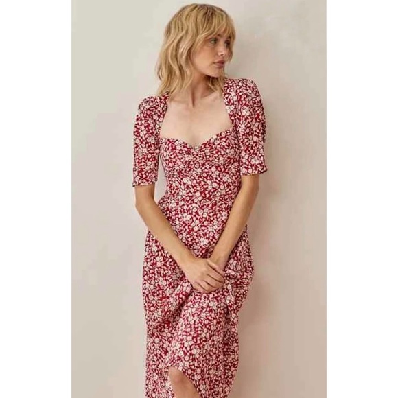 Reformation Floral Red Midi Dress NEW - Picture 4 of 9